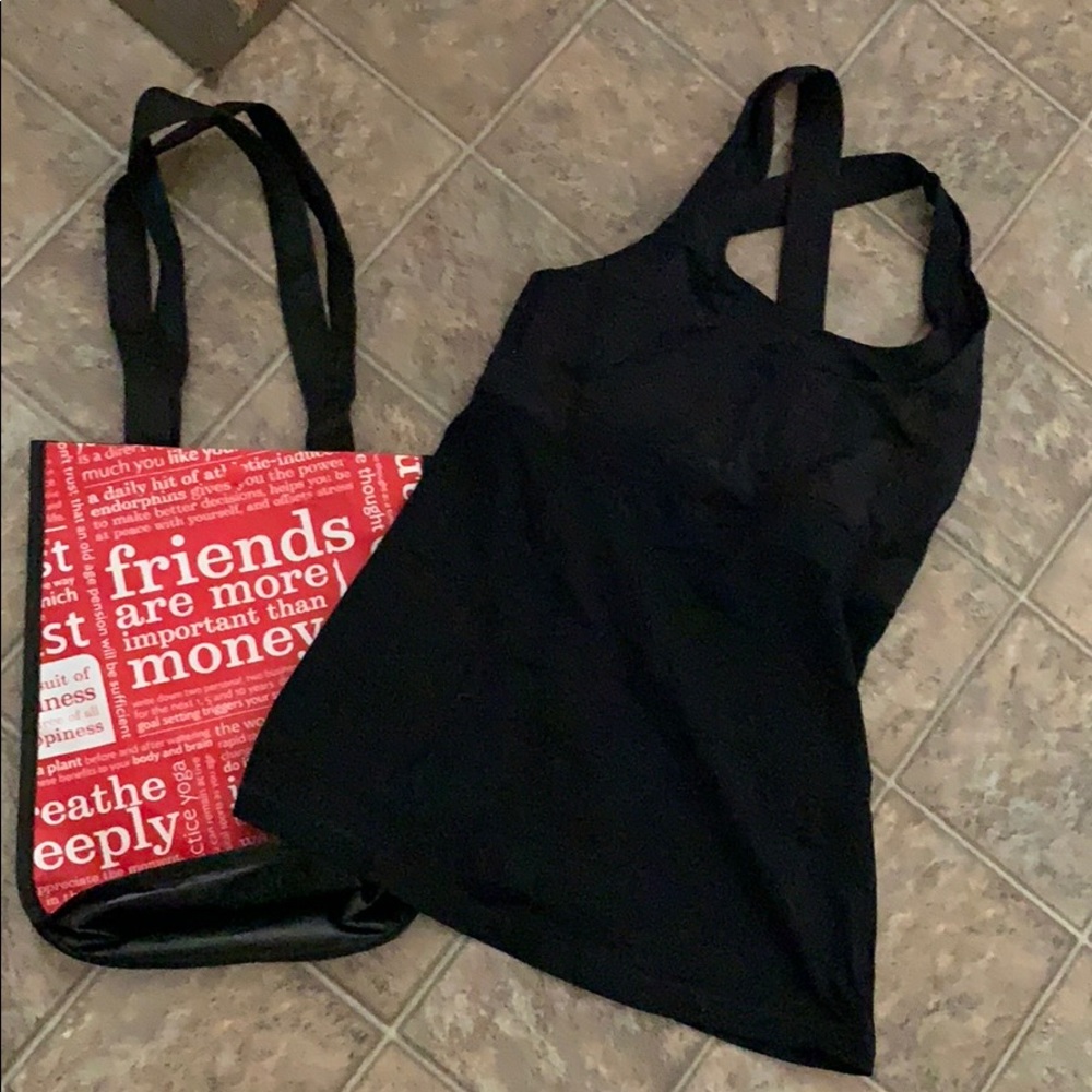 LULULEMON TOP BLACK, SZ 6 FREE SMALL RED LULU BAG - Picture 2 of 9